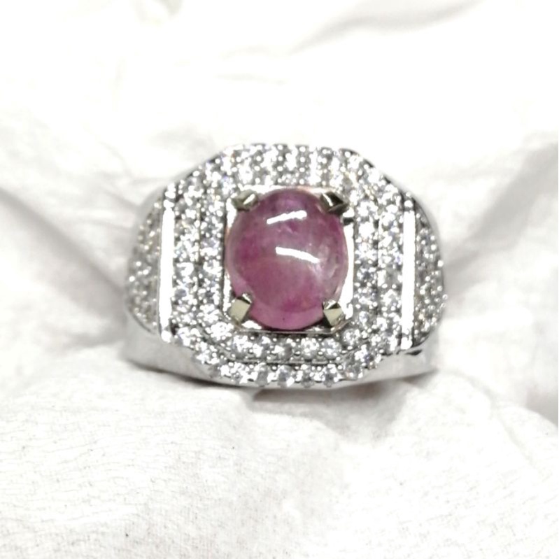 Unheated 2.41 CT Star Ruby Burma + Memo Alpaka Mikrosetting Mens Ring