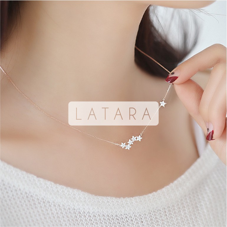 Paket Lengkap Kalung Wanita 925 Sterling Silver Zirconium Crystals Stars Necklace Gift Kado Box
