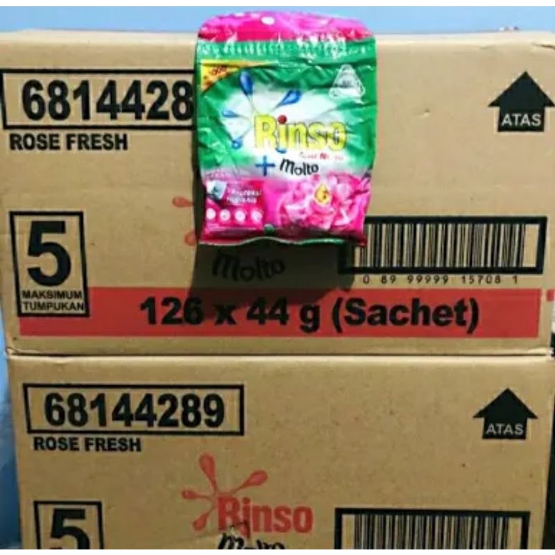 Rinso Bubuk Molto Pink dan anti noda 126 sachet x 44 g (Sachet) dus Karton