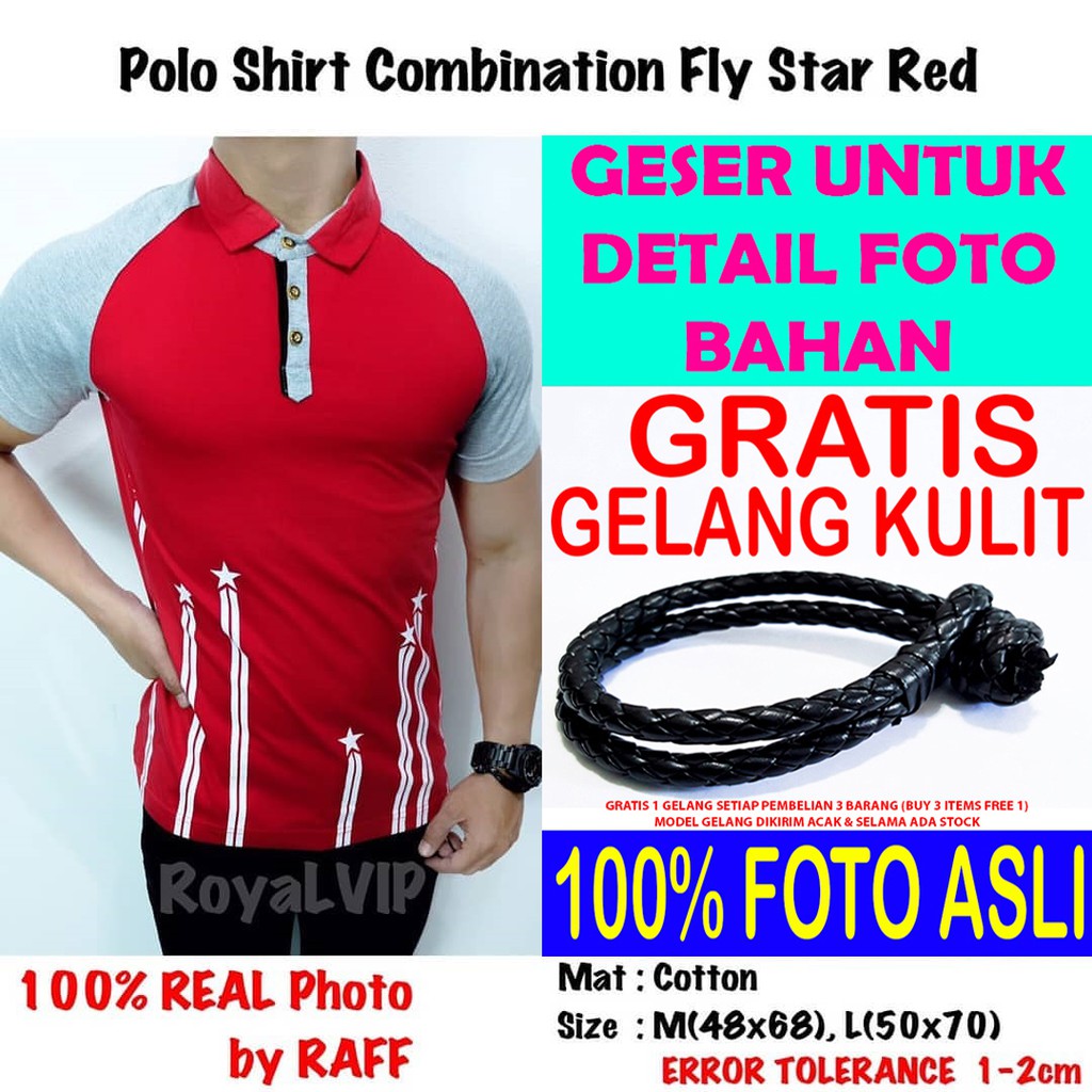 Kaos Kerah Berkerah Polo Shirt Merah ROYALVIP PRIA COWOK BAGUS MURAH PREMIUM IMPORT PROMO GRATIS