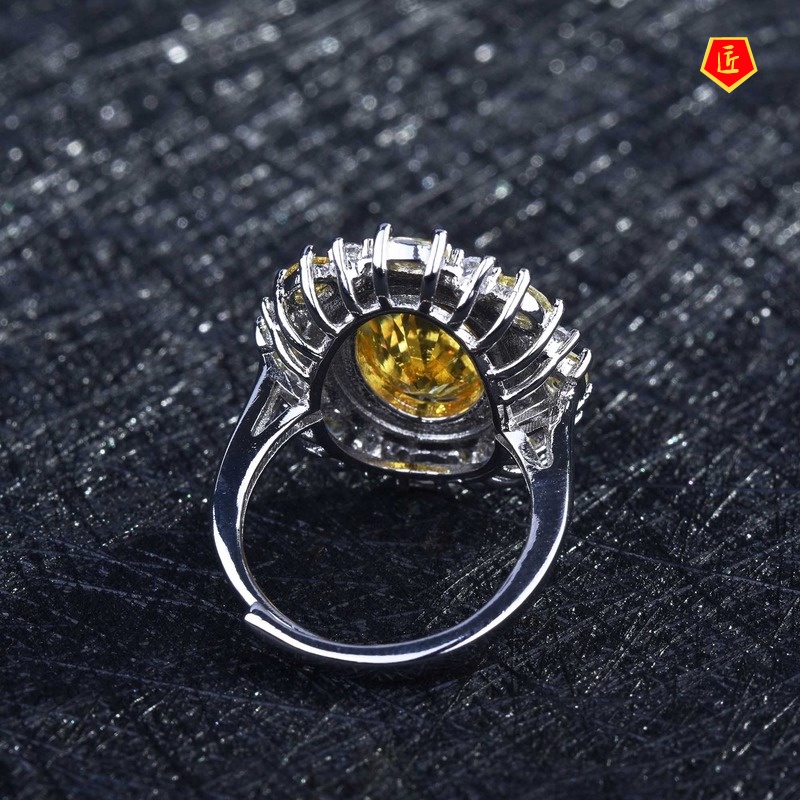 [Ready Stock]Elegant Luxury Colored Gems Yellow Diamond Women's Ring