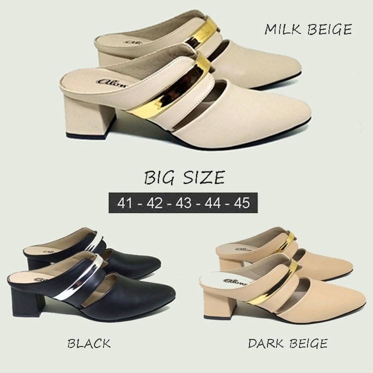 BIG SIZE 41-42-43-44-45 Sepatu Mules Selop Bustong Hak 5 cm-Kulit synth Premium bustong ibu ibu Kond