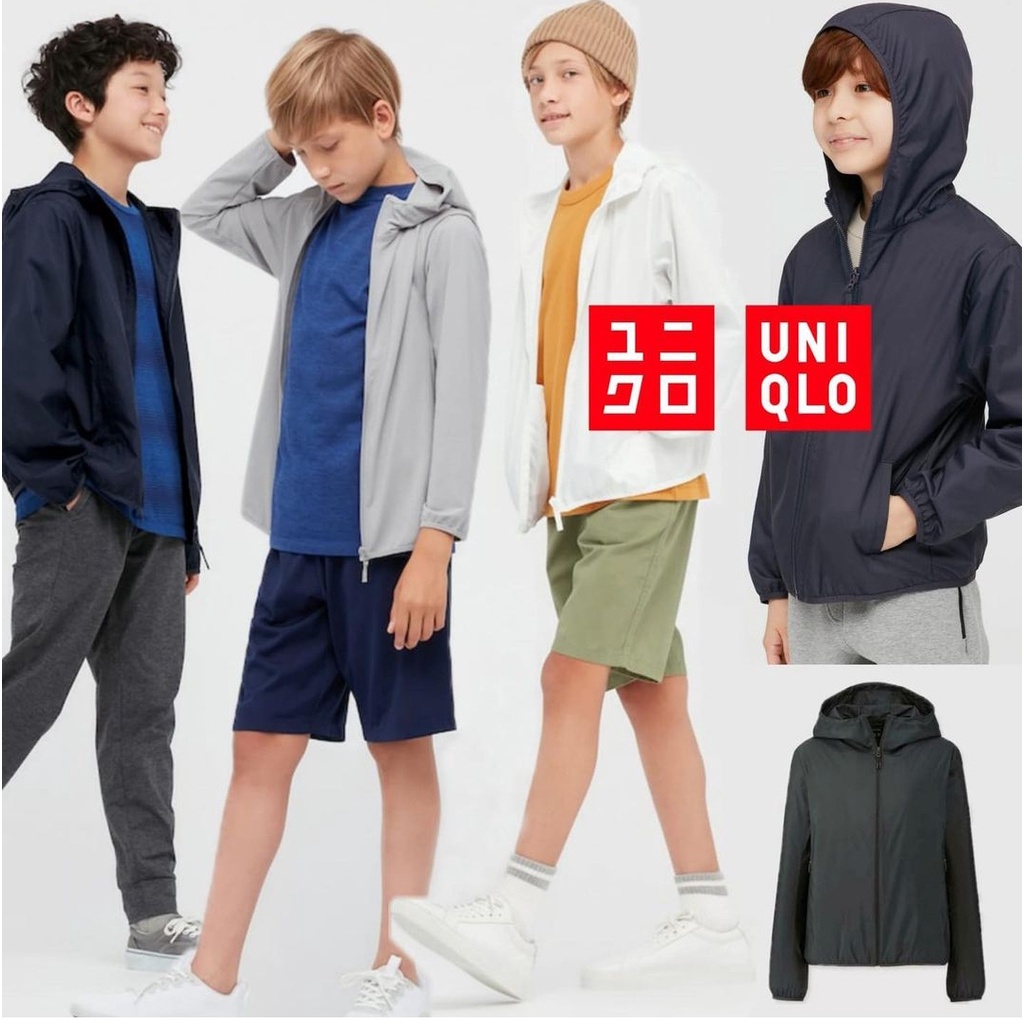 Hoodie Jaket Uniqlo Alrism Anak UV Protection UPF 40/Jaket Anak Unisex Laki-Laki Perempuan (3-14 tah