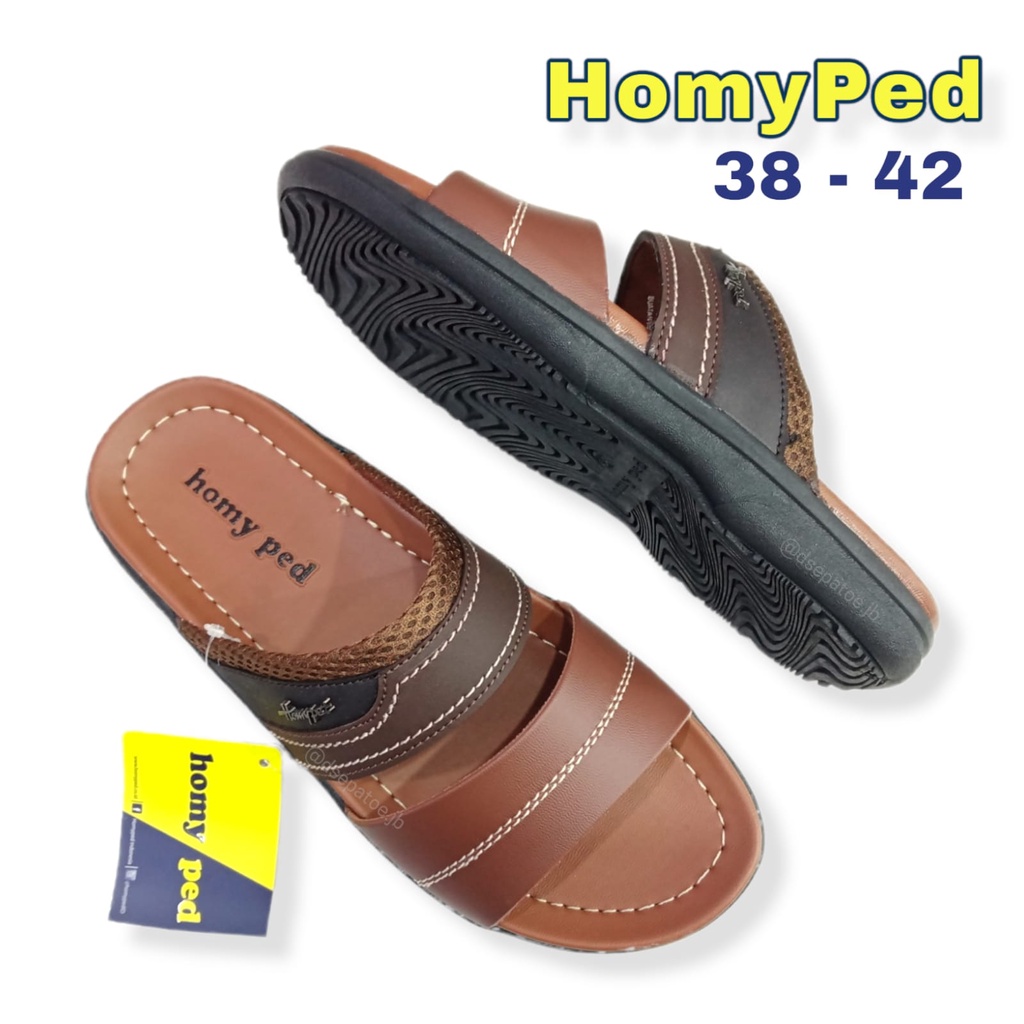 [COD] Sandal Selop Pria HOMYPED Sandal slop 2 straps sandal kulit lokal warna cokelat muda tan size 