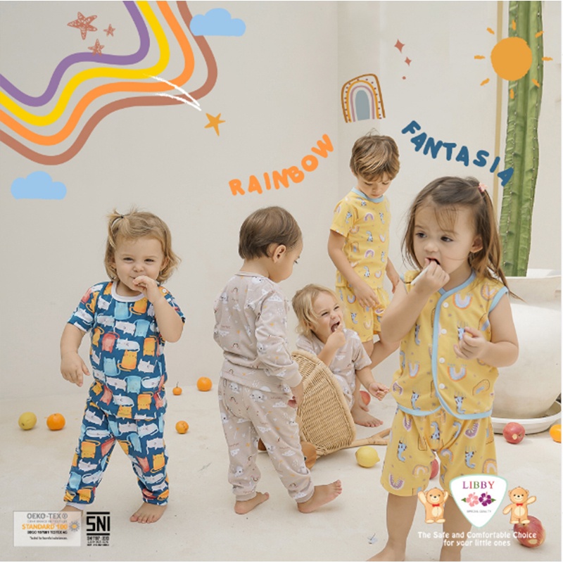 Setelan Baju Pendek Libby Baby 3Stel Kancing Depan Piyama Baju Bayi