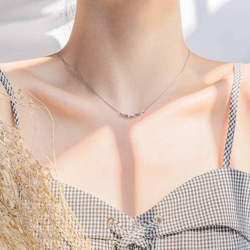 Kalung Liontin Manik-Manik Berlapis Perak Trendi Untuk Wanita Gadis Korea Beruntung Klavikula Rantai Choker Perhiasan