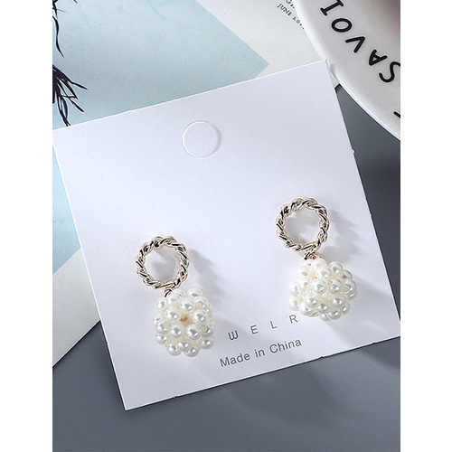 LRC Anting Tusuk Fashion White Pearl Ball Wrap Hollow Alloy Stud Earrings Y63789