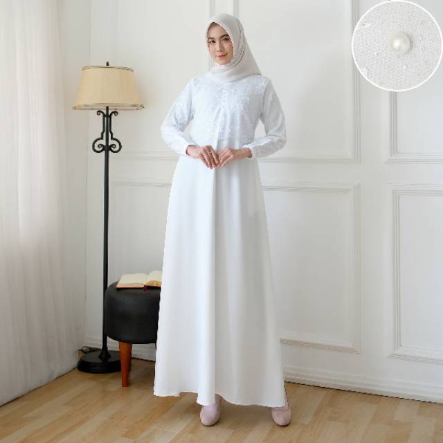 GAMIS WHITE RAMADHAN FIT TO L BAJU MUSLIMAH BRANDED TERBARU ORIGINAL