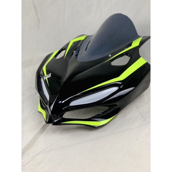 Kedok depan Honda CBR 150 model CBR 250RR hitam list hijau fiber PNP - Charmoto