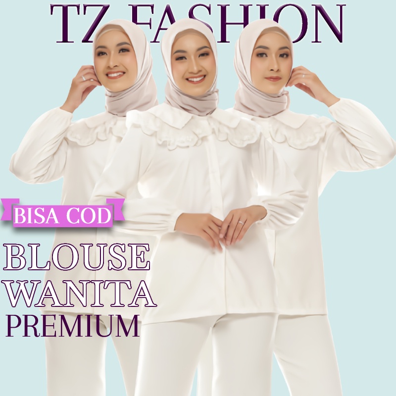 Baju Atasan Blouse Putih Wanita Lengan Panjang Fashion Muslim Kekinian Lengan Tangan Balon Casual Ko