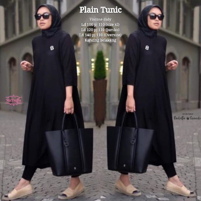 PLAIN TUNIK BY RADAFFA LONG TUNIK HITAM POLOS MURAH TUNIK PANJANG JUMBO LD120 BAHAN VISCOSE ITALY