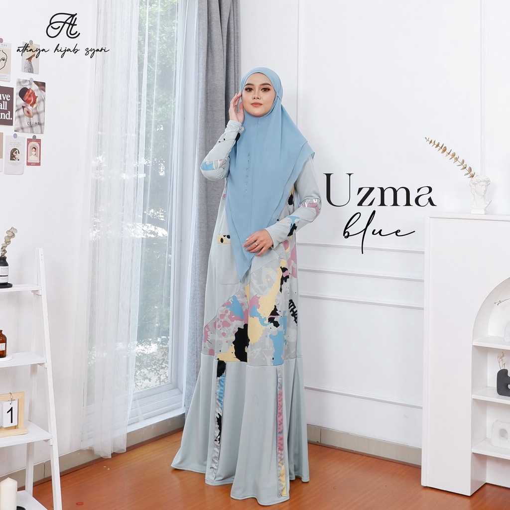 Athaya - Uzma Bergo Series Blue | Gamis + Hijab Syari | Dress Muslim Wanita