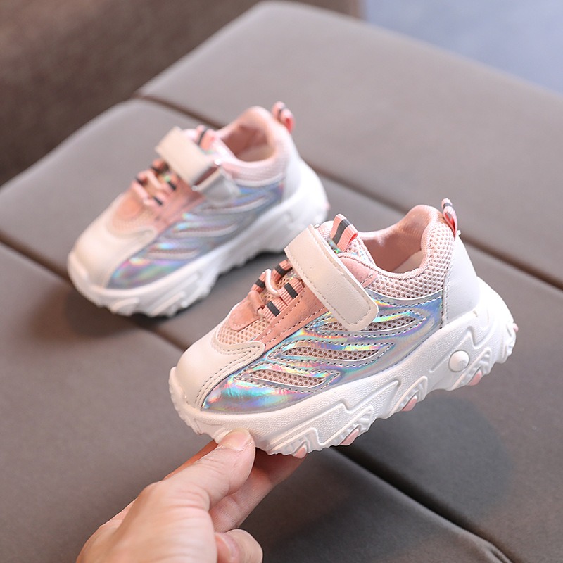 Sepatu anak laki-laki dan perempuan sneakers import motif silver