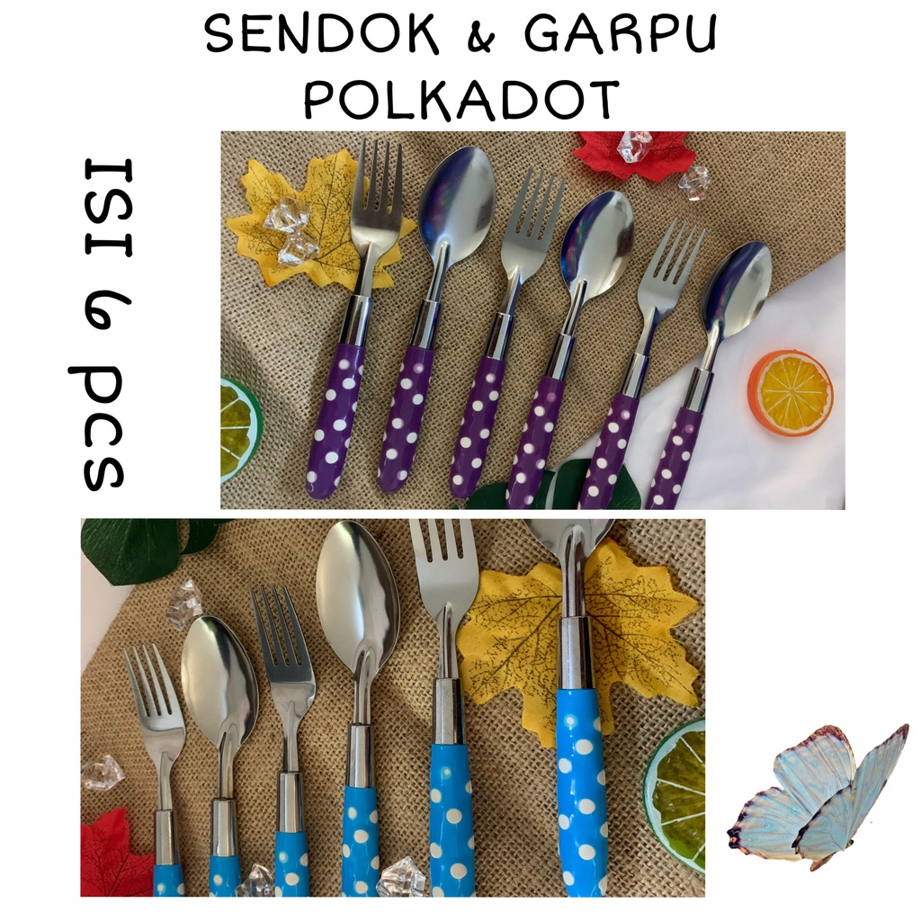 Sendok makan - sendok Garpu Polkadot - Sendok Polkadot - Sendok Stainless food grade isi 6 pcs