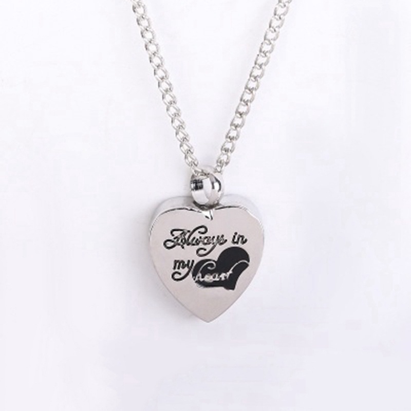 itanium Steel Always My Heart Funeral Cremation Jewelry Silver Urn Necklace Pendant For Ashes Memorial Keepsake Necklace