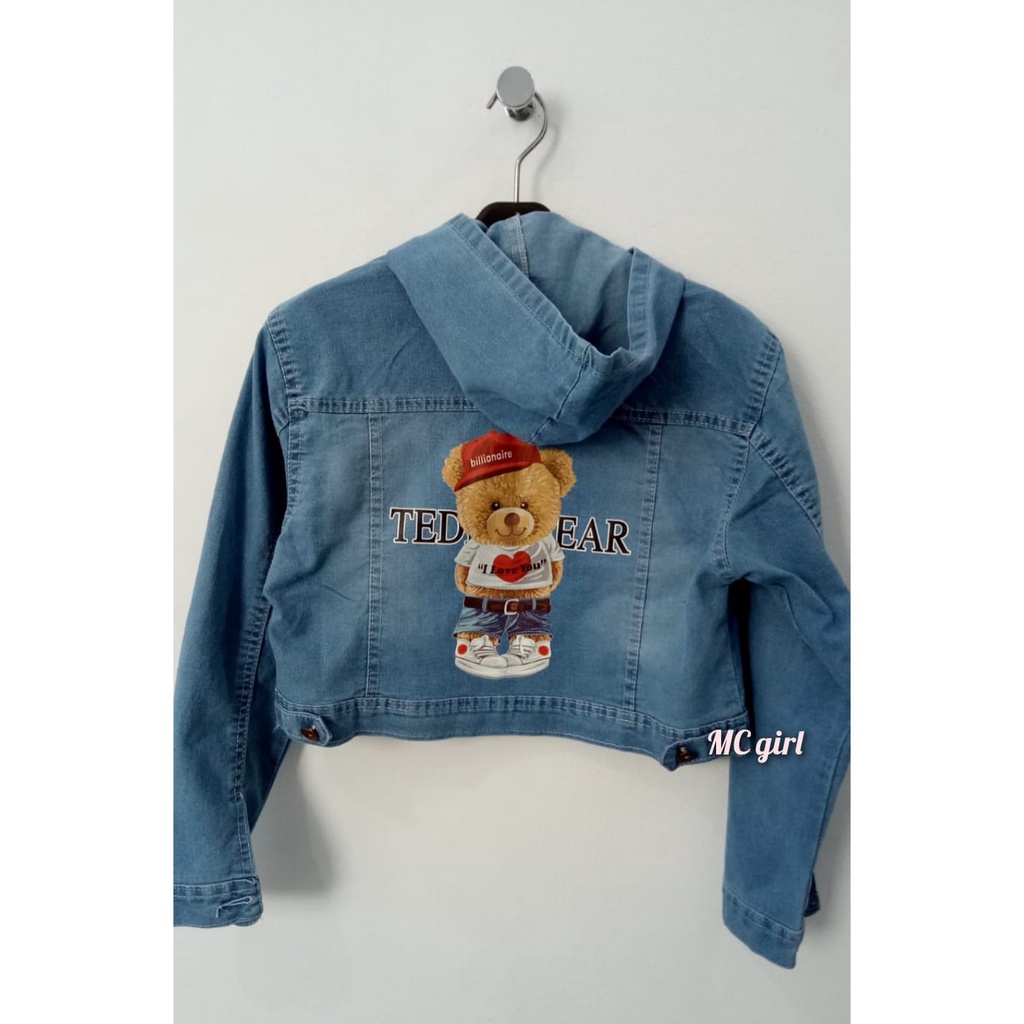 MC girl - Jaket Jeans Crop Gambar Belakang Wanita / Jaket Lepis Topi Gambar / Jacket Denim Hoodie