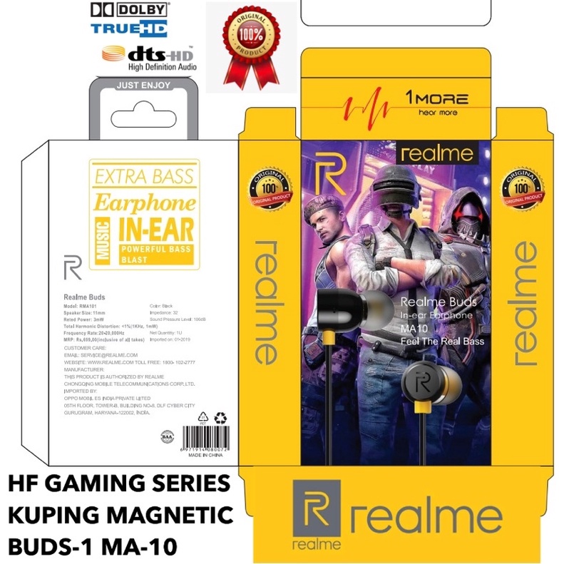 GROSIR HANDSFREE REALME BUDS1 MA10 GAMING SERIES KUPING MAGNETIC SUARA HD SOUND