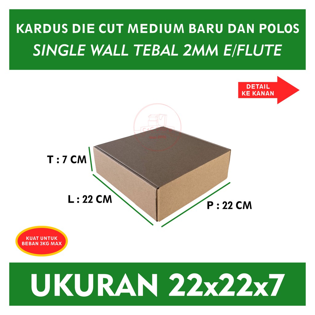 

Kardus Box Karton Polos Die Cut Uk 22x22x7