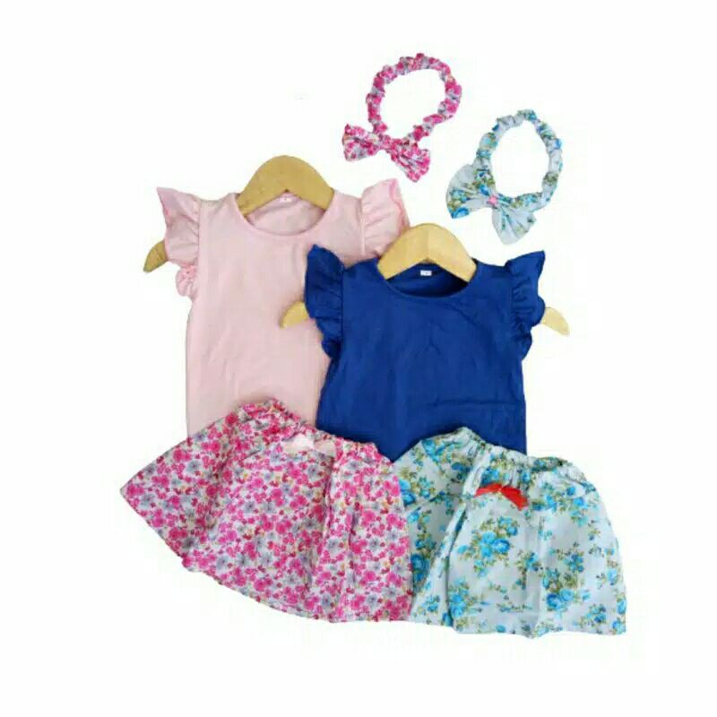 3bulan -2 tahun BABY SET Setelan anak perempuan lucu ruffle tee rok bandana