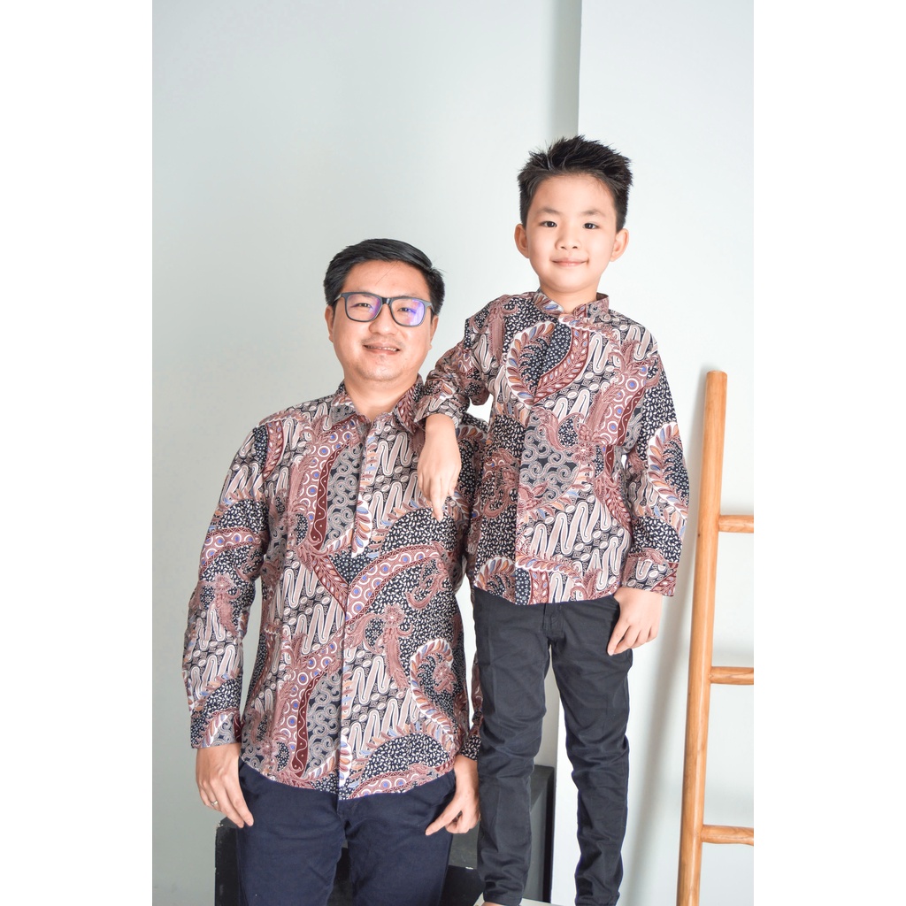 READY STOCK Kemeja Batik Anak / Ayah Lengan Panjang By Little Malik Batik, Warna Lilac