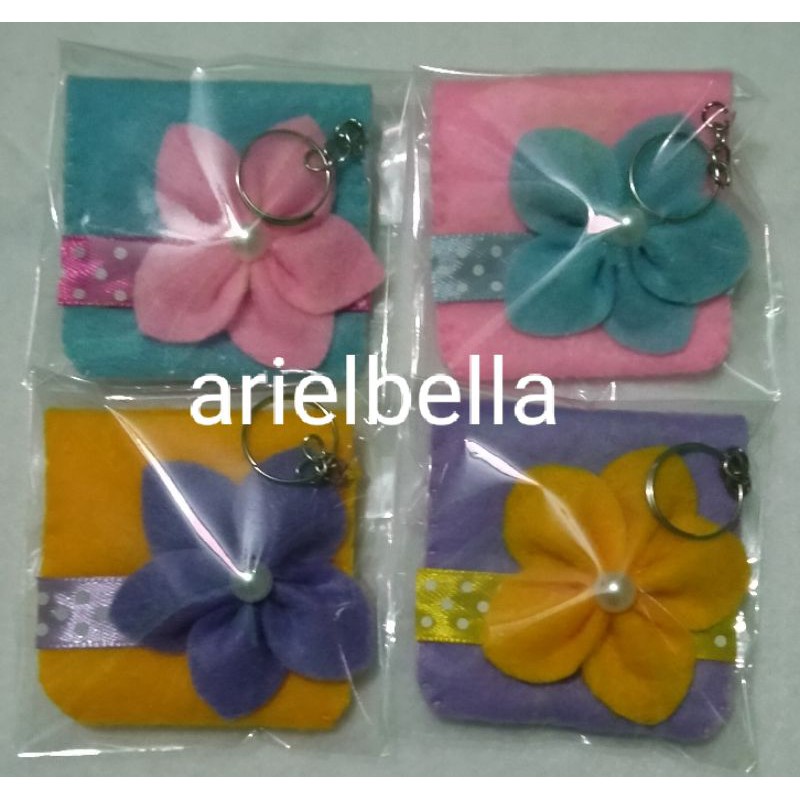 souvenir gantungan dompet flanel bunga mini