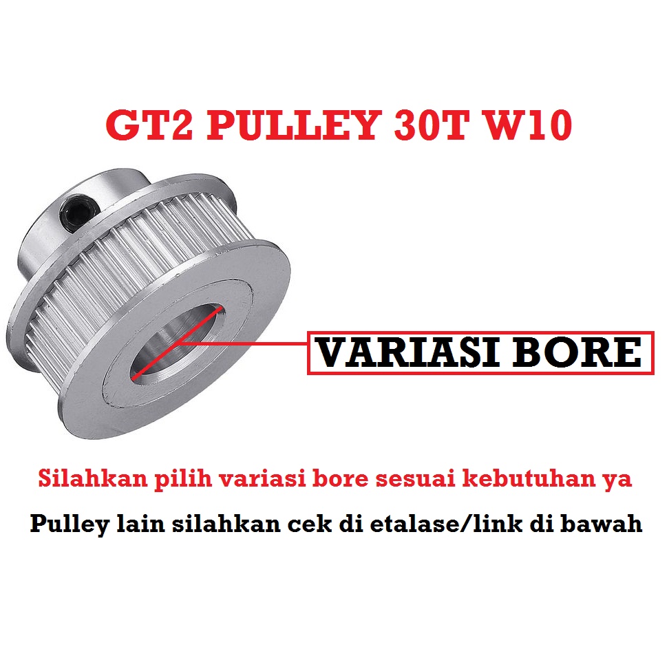 [HAEBOT] GT2 Pulley Timing CNC 30T W10 Bore 10 12 Puley Lebar 10mm 3D Printer Aluminium Pitch 2mm Aktuator Slider Router Mekanik 30 Teeth Gigi