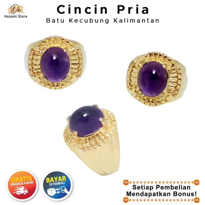 BISA COD Cincin Pria Batu Akik Kecubung Kalimantan Titanium Emas Keren Elegan Mewah Terbaru