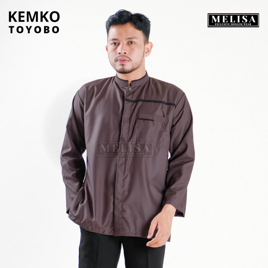 Baju Koko Pria Dewasa Katun Toyobo Polos Lengan Panjang Baju Muslim Remaja Laki Laki Ukuran M L XL -Coklat