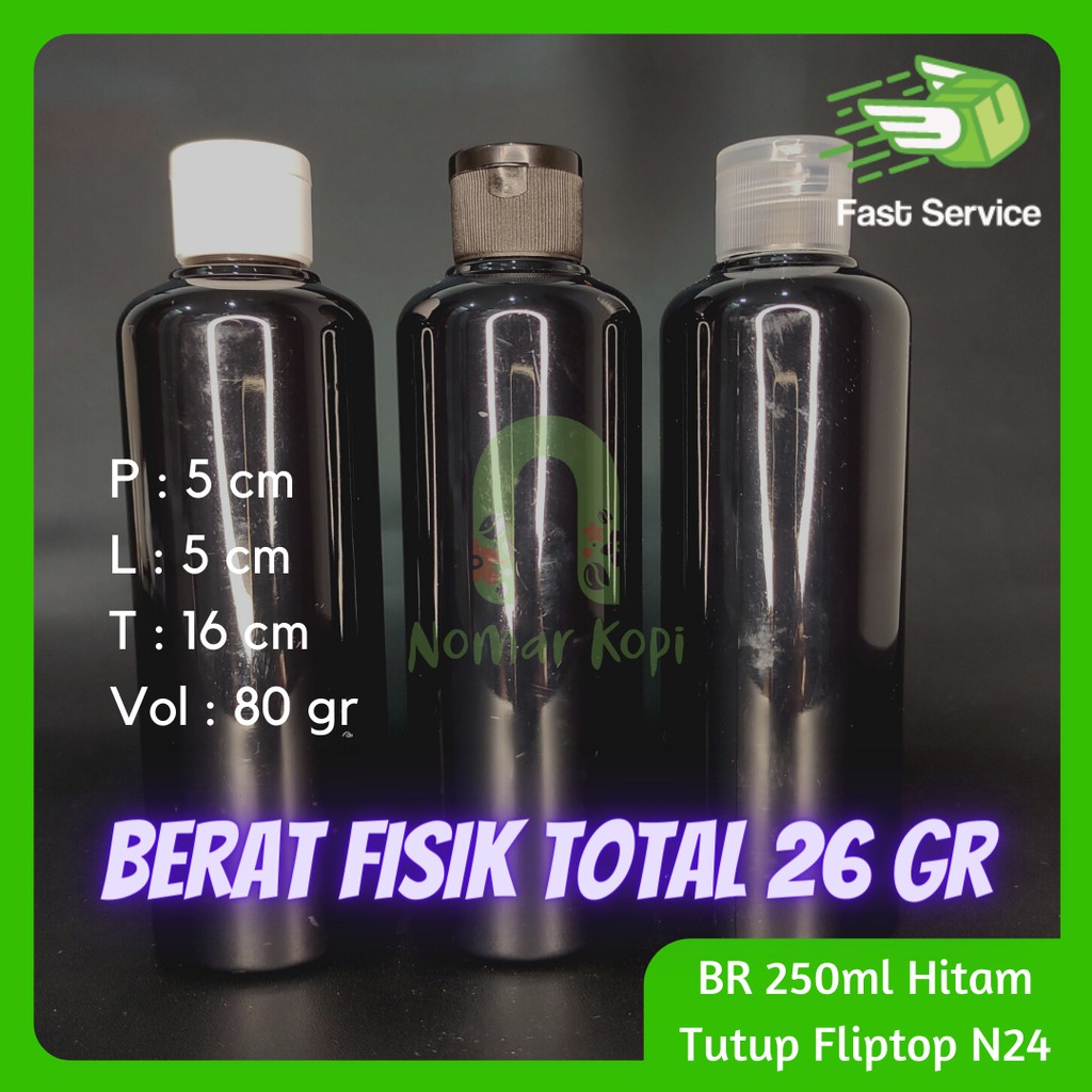 BOTOL PET 250ml  HITAM  FLIPTOP 2200TEBAL KOSMETIK SABUN HAND SANITIZER LOTION GEL