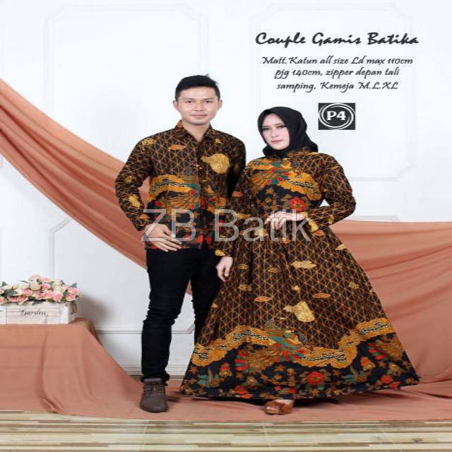 ZB Batik - Batik Couple Gamis Sarimbit Modern Cowok Kemeja Cewek Gamis