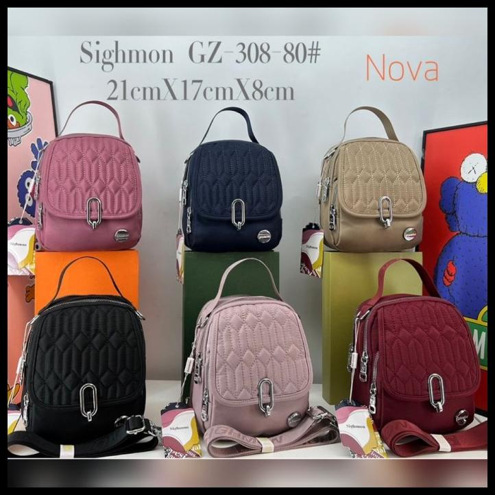 Tas Wanita Ori Sighmon Kanvas 3In1 Ransel Jinjing Slempang Sg308 3Slet