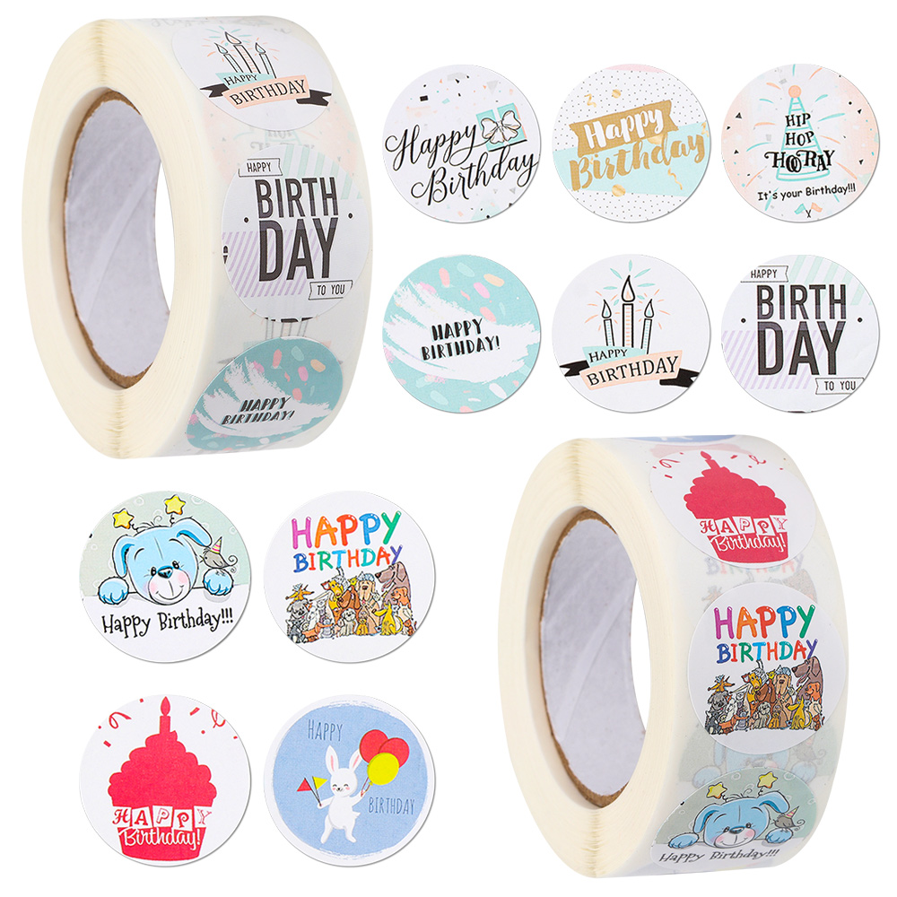 Wonderful 500pcs / Roll Stiker Label Bulat Tulisan Happy Birthday Diy Untuk Amplop / Scrapbook / Hadiah