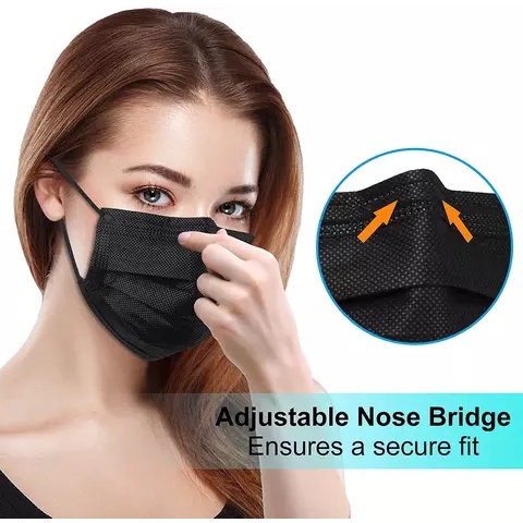 Masker Medis Earloop Hitam isi 50 Pcs