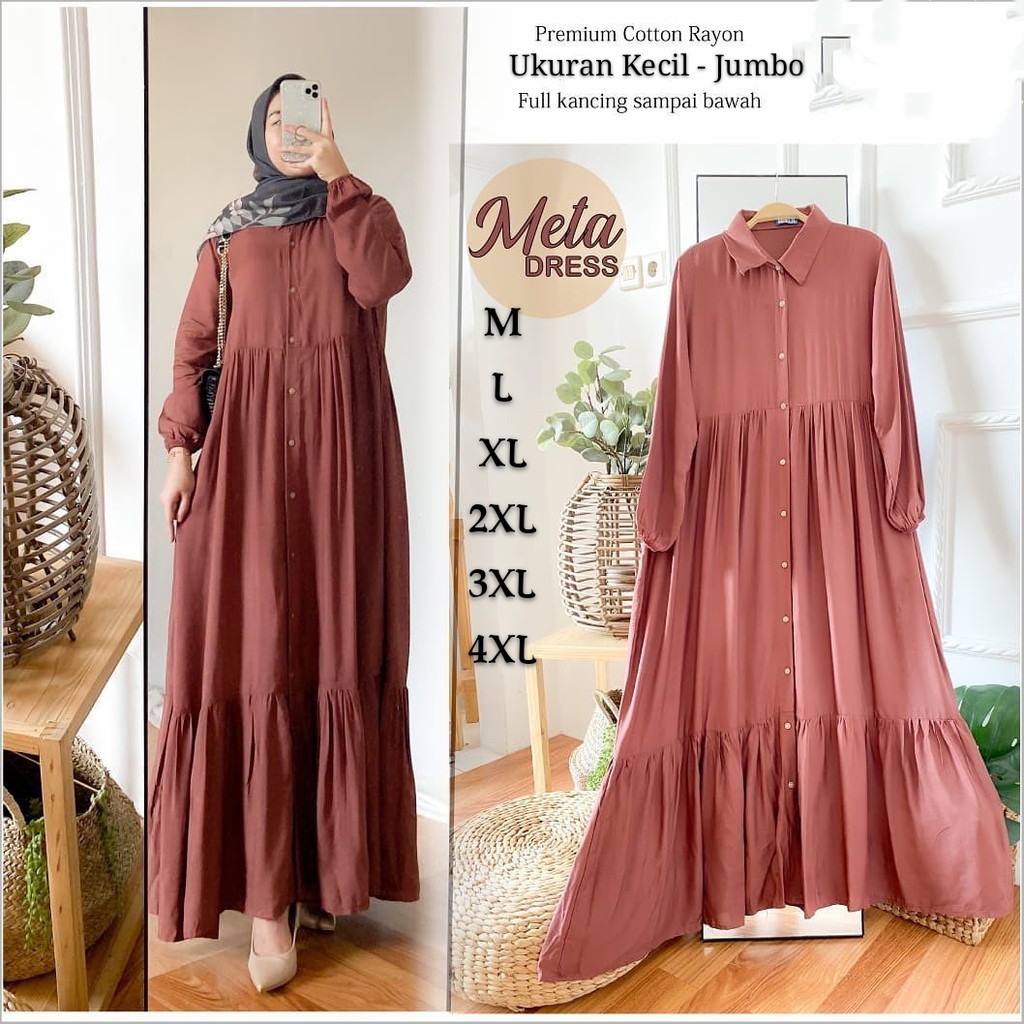 Meta Dress/Gamis Terbaru Moderen/Gamis Jumbo Polos/Ukuran kecil sampai Jumbo/Muat sampai BB 100kg