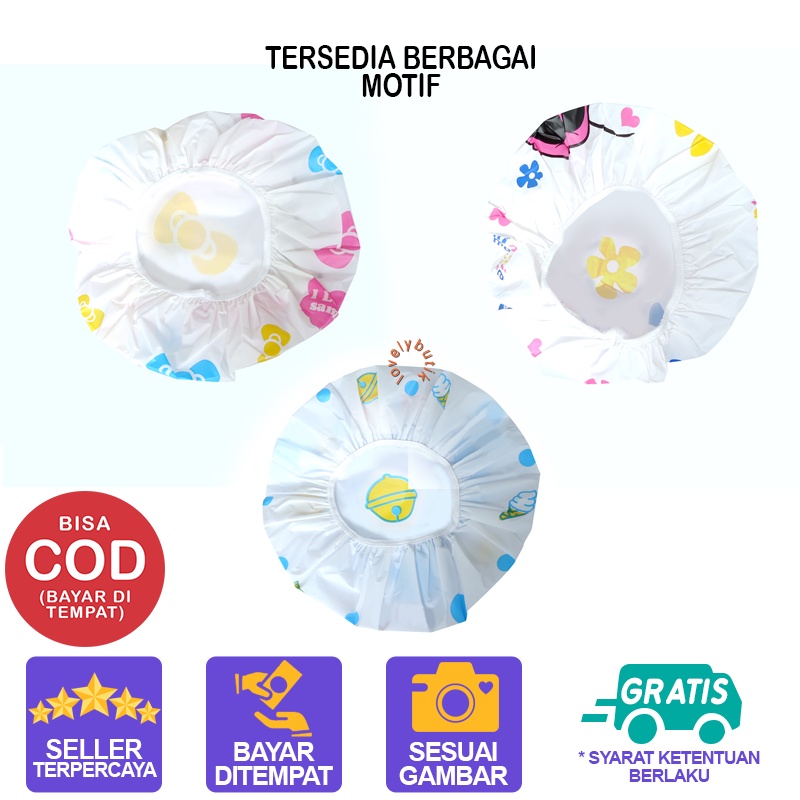 Lovelybutik - Shower Cap Penutup Rambut Mandi Plastik Waterproof Karakter Lucu Murah