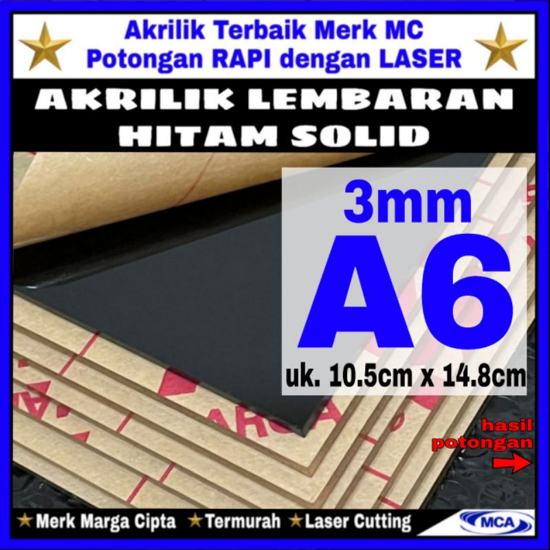 AKRILIK lembaran HITAM SOLID 3mm uk. A6 / Marga cipta / Acrylic