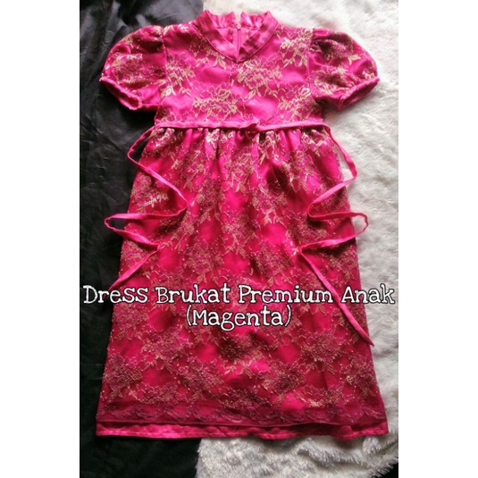 Dress Brukat Premium Cantik untuk Anak warna Magenta