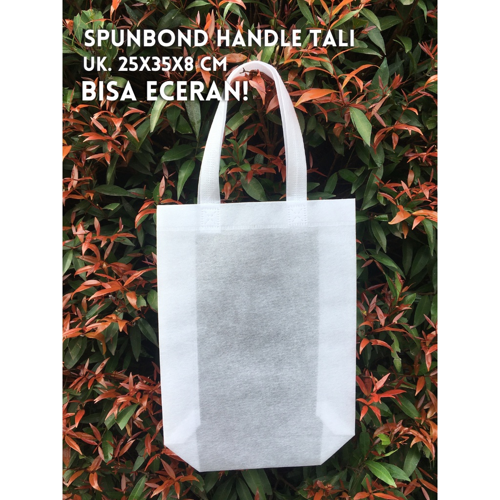 

Tas Spunbond Termurah / Goodie Bag Model Handle Tali Uk. 25x35x8 CM (Bisa Satuan) / Tas Spunbond Tanpa Sablon