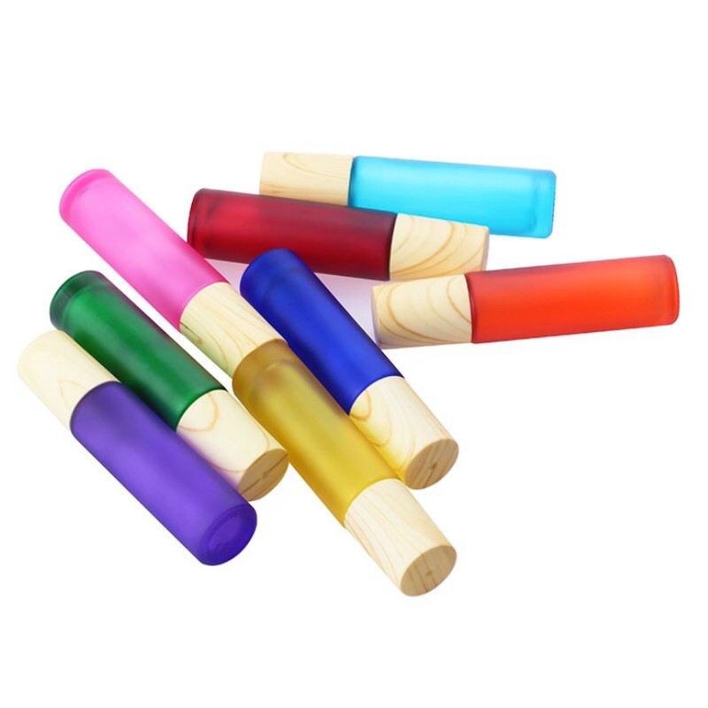 Botol Kaca Roll On Doff 10ml Frosted TEBAL Tutup Bambu Wood Bamboo Thick Bottle Roller Colorfull