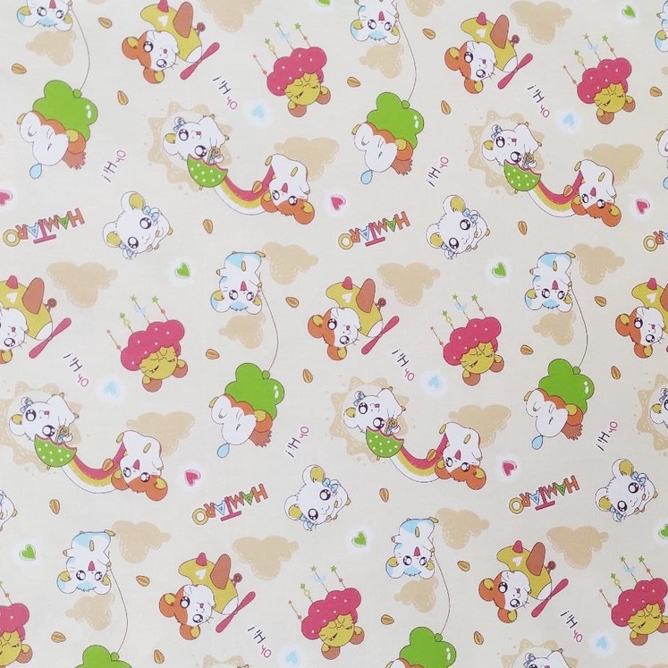 Kain katun lebar 2.4 meter Kain Sprei Bahan KATUN Motif HAMTARO anak ecer