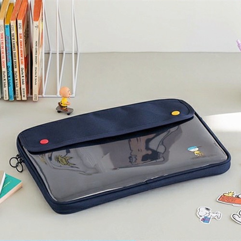 Sleeve Pouch Sarung Tas Bag Case Ipad Tab Tablet Macbook Air Pro Laptop Asus Acer Lenovo HP Huawei 11 12 13 14 15 inch Motif Kartun Snoopy Warna Navy Biru Putih White Cute Murah Korean Model Waterproof Tahan Air Slot Stationary