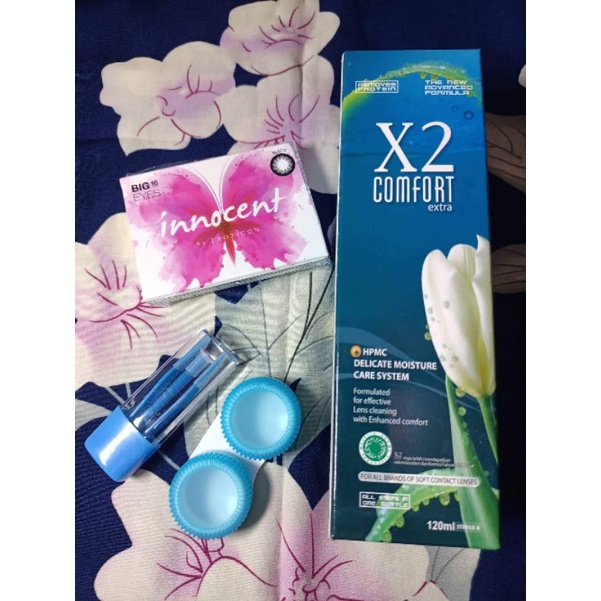 Paket Softlens Innocent by X2 Normal Big Eyes + Air Softlens X2 120ml + Pinset + Lenscase Paket Softlens Murah Softlens Korea Murah