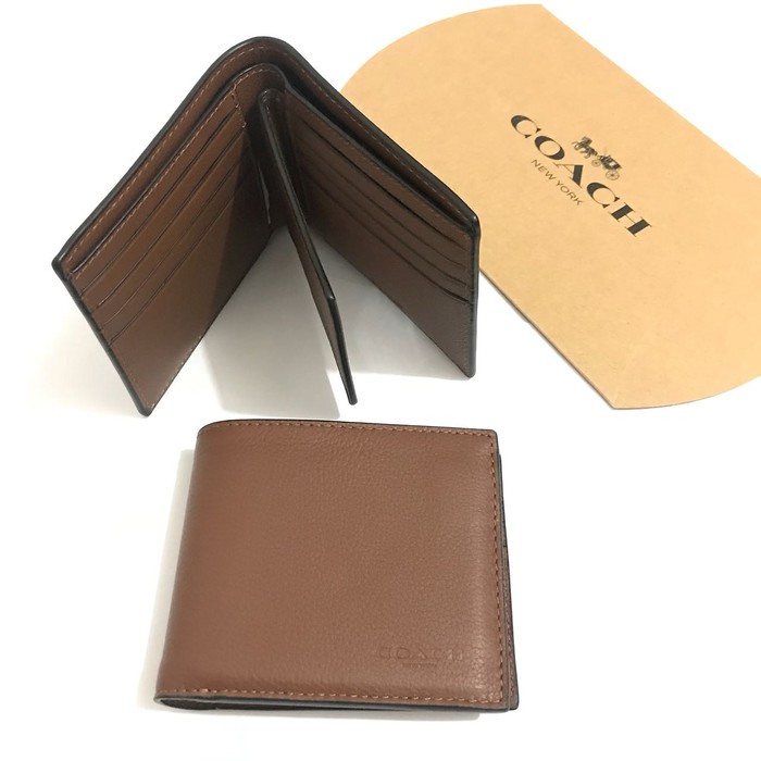 Dompet Cowok Coach Original / Men Wallet Compact ID Dark Saddle