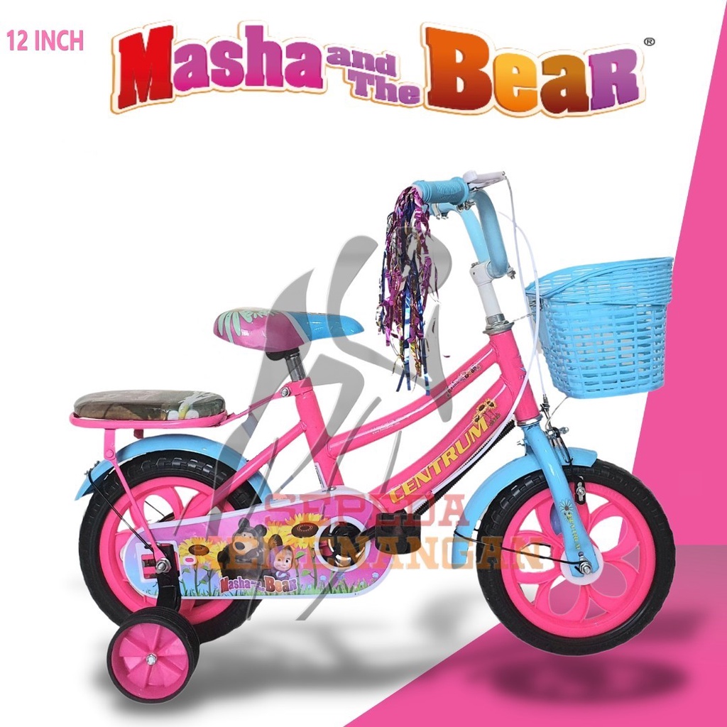 SEPEDA ANAK MINI BAN EVA MASHA AND THE BEAR UKURAN 12 INCH-PINK VARIASI BIRU