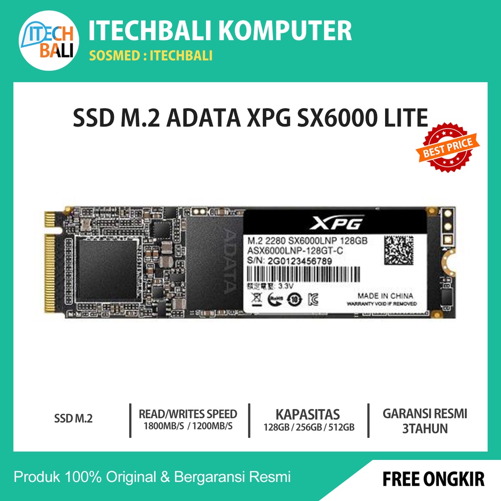 SSD ADATA XPG SX6000 LITE 128GB M.2 2280 | ITECHBALI