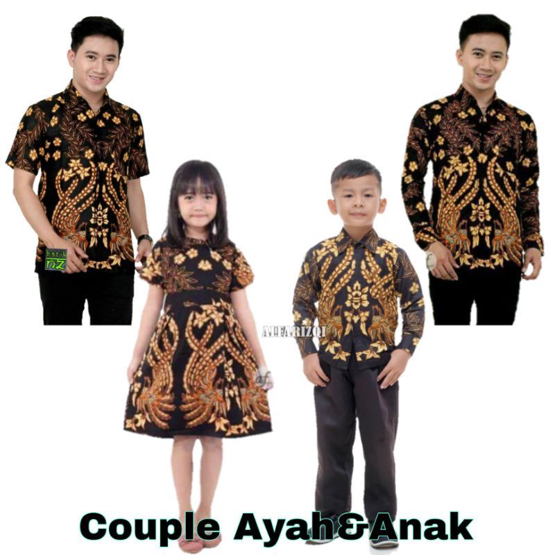 Kemeja batik pria dan kemeja batik anak usia 2 sampai 12 tahun warna coklat hitam kemeja pria jumbo big size