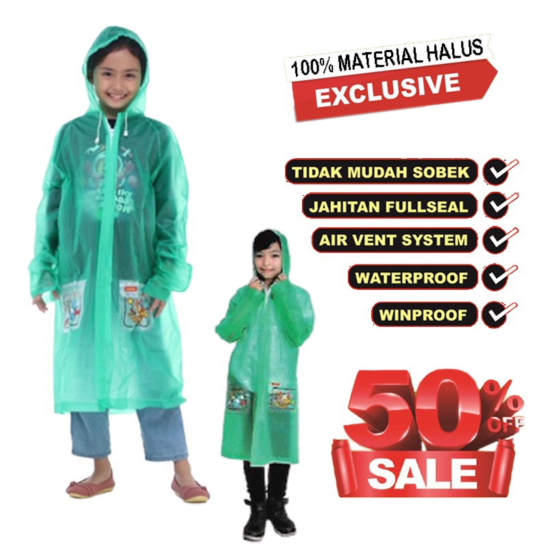 Jas Hujan anak Ponco Kalong Jubah ELMONDO KIDD Transparan warna MURAH BAGUS Raincoat Kids Children / Jas Hujan Terusan / Manter Anak / Mantel Anak Anak / Perlengkapan Berkendara /