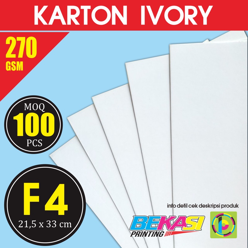 

Karton Carton IVORY 270 GSM Ukuran F4 21.5x33 cm isi 100 Lembar