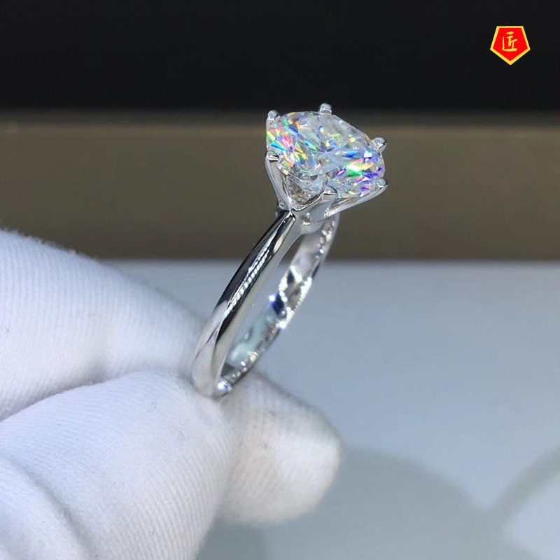 [Ready Stock]Crown Classic Six-Claw Moissanite Open Ring