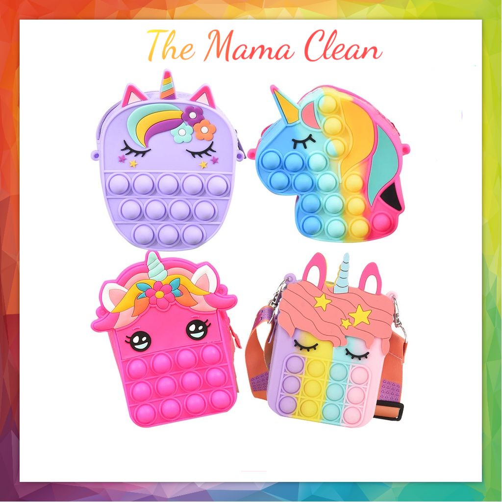 TAS SELEMPANG ANAK MINI POP IT KARAKTER BAHAN JELLY RUBBER